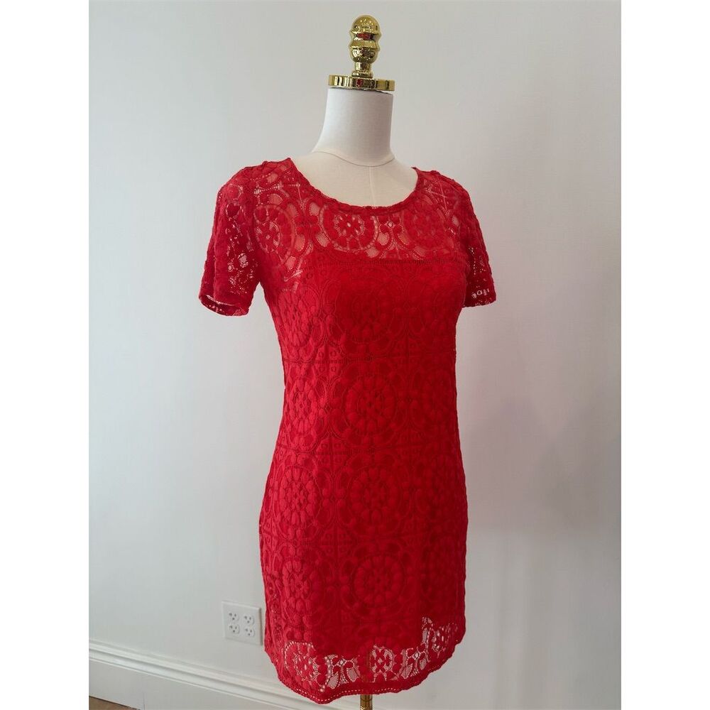 Hollister Juniors Red Orange Lace Short Sleeve Party Y2K Vintage Dress Size S